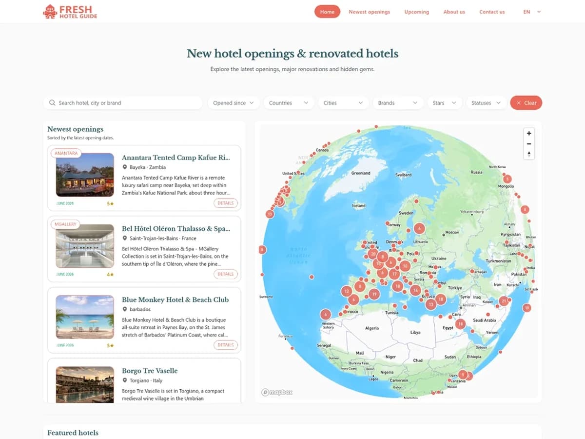 Fresh Hotel Guide homepage screenshot